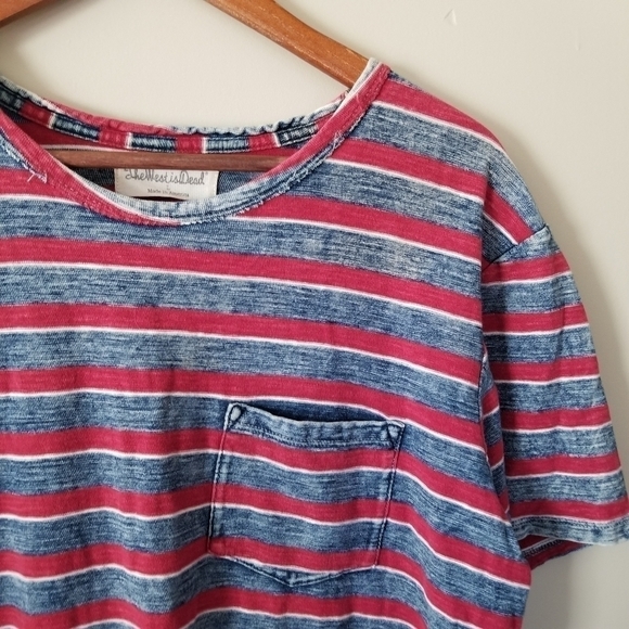 The West is Dead Indigo & Red Striped Cotton Short Sleeve Tee Shirt Size Large - Picture 3 of 9